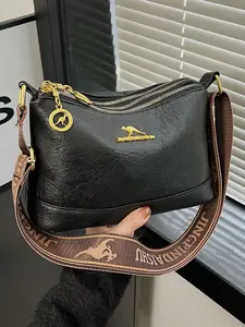 Vintage Casual Wide Strap Women's Shoulder Bag, Multi-Layer Zipper Pouch, Letter Decor, Versatile Pu Leather Crossbody Bag for Commuting and Shopping, Fashion Crossbody Bag, Crossbody Shoulder Handbag