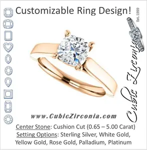 Cubic Zirconia Engagement Ring- The Kaela (Customizable Cushion Cut Solitaire with Stackable Band)