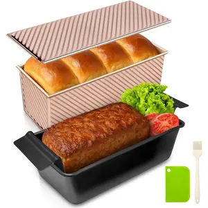 Pullman Loaf Pan with Lid + Non-Stick Meatloaf Pan with Draining Insert, Carbon Steel Bakeware with Scraper & Brush, 2LB Baking Pans for Homemade Bread & Meatloaf