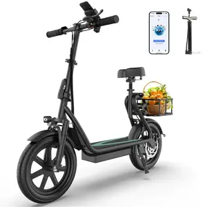 Electric Scooter for Adults with Seat,48V 10.4Ah Battery, Top Speed 22 mph, Driving Range 21-27 Miles, Pet-Friendly Design with Rear Basket