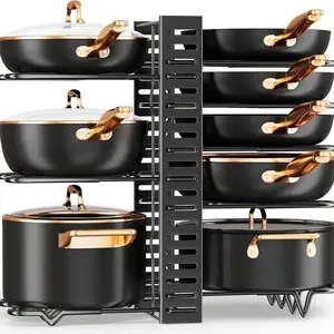 1pc 8/5 Layer Metal Kitchen Storage Rack, Adjustable Shelf Rack, Spacious Shelves for Pots Bowls Lids, Durable Paint Surface, Modern Kitchen Organizer, Freestanding Rack