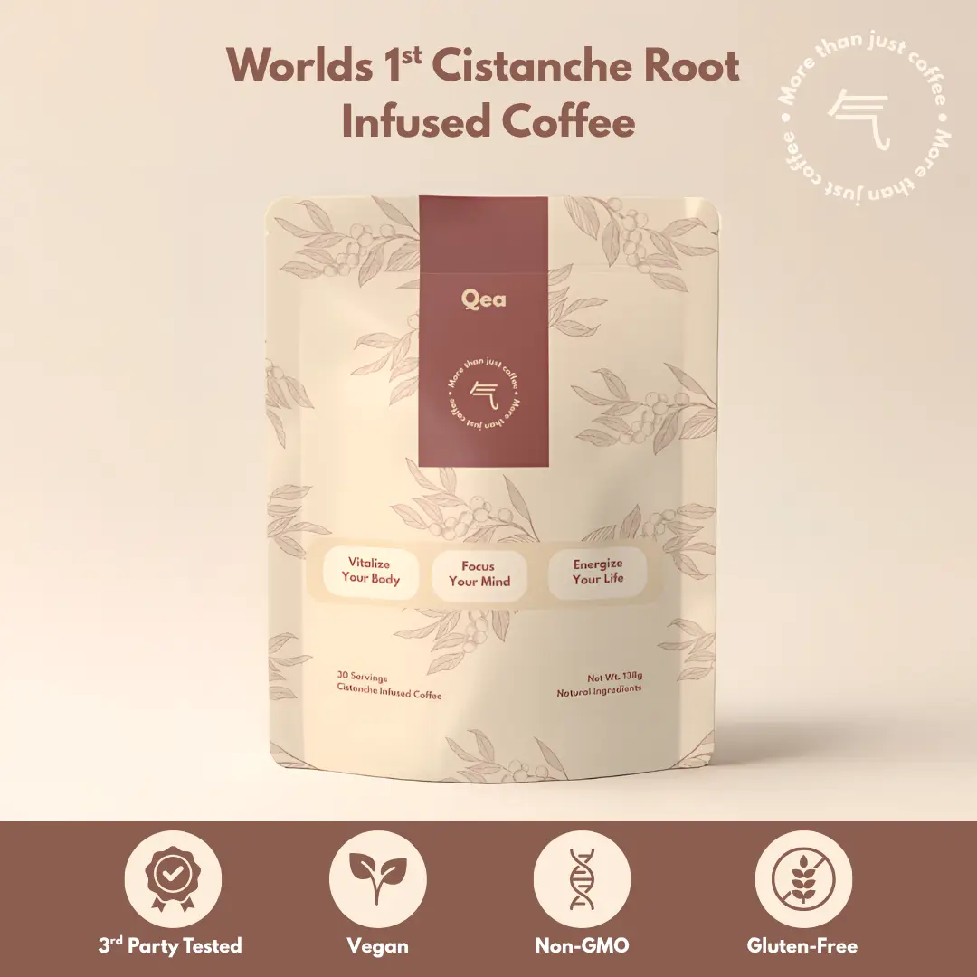 QEA World's 1st Cistanche Root Infused Coffee - Premium Coffee, 30 Servings for Longevity & Health Energy Recovery