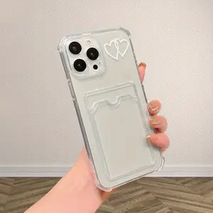 1 White Heart-Shaped Simple Pattern Four-Corner Air Cushion Anti-Drop Transparent Card Slot TPU Phone Case, Suitable for iPhone 17 Air/16 Plus/15 Pro Max/14 Pro/13/12/11/XS Max/X Phone Case,Best Gift Choice for Family,Friends,Lovers,and Besties KBFS03