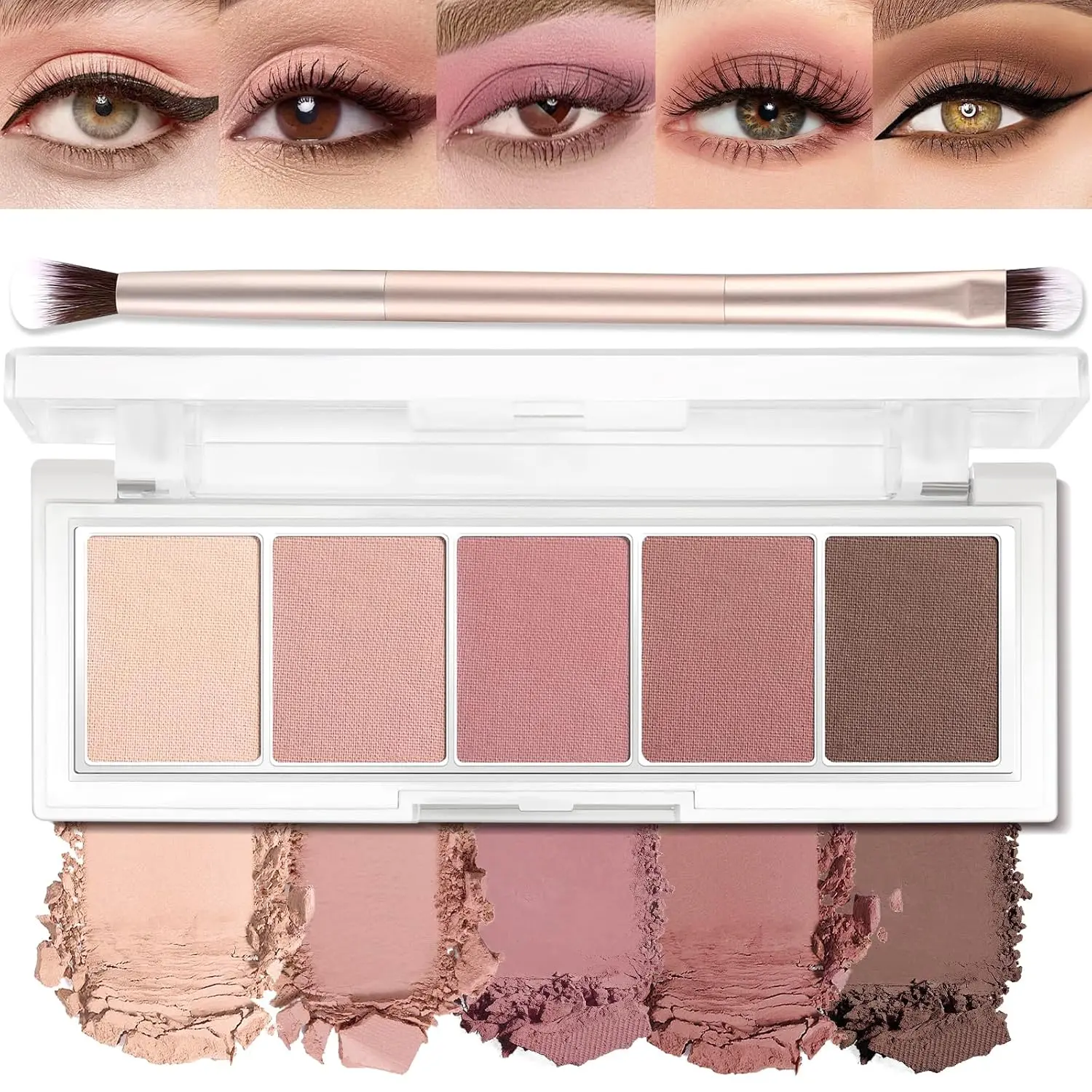 Matte Eyeshadow Palette -  Neutral Nude Brown Mauve Pink, Cool-Toned Waterproof Eye Shadow with Brush for Brown Eyes, Smokey Makeup Looks