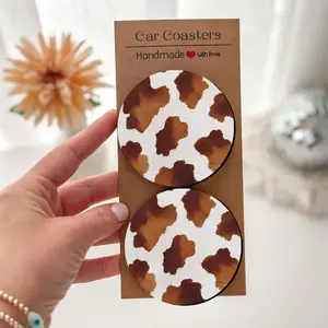 Y2K Cow Print Era Desk Coasters, Western Minimalist Aesthetic, 2/4 Pieces Elegant Packaging, Office Decor Gift, Birthday, Christmas Present