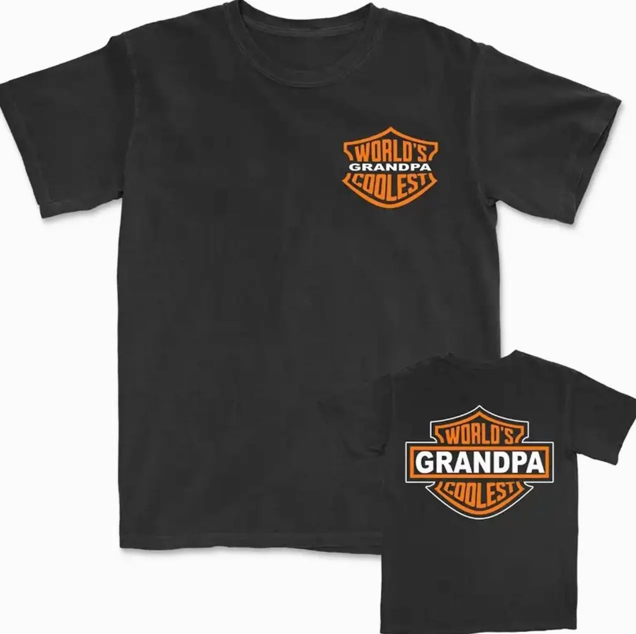 World's Coolest Grandpa Nickname Gift Motorcycle Dad Print Back Font  T-shirt, hoodie unisex fashion, soft fabric, loose fit.