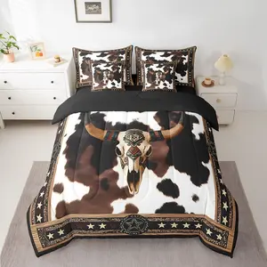 Western Decor Comforter Set with Sheets Wild Western Cowboy Bed in a Bag Rodeo Cowboy Style 7 Pieces Bedding Set Grunge Design Bed Set Room Decor Milk Brown