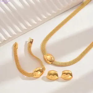 Women’s Textured Metal 3‑Piece Matching Jewelry Set, Necklace Bracelet & Stud Earrings, Elegant Trendy Versatile Accessories for Daily Wear, Casual Outings & Party Occasions