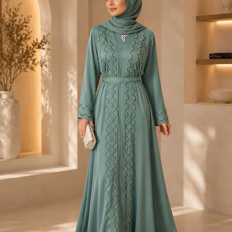 #59 Dubai luxury 1-piece abaya with matching hijab and belt