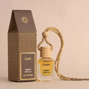 Llum Amber Vanilla Hanging Car Air Freshener – Luxury Automotive Perfume Diffuser ml (.fl oz), LongLasting Fragrance, AlcoholFree NonToxic Car Scent, Glass Bottle With Wood Cap
