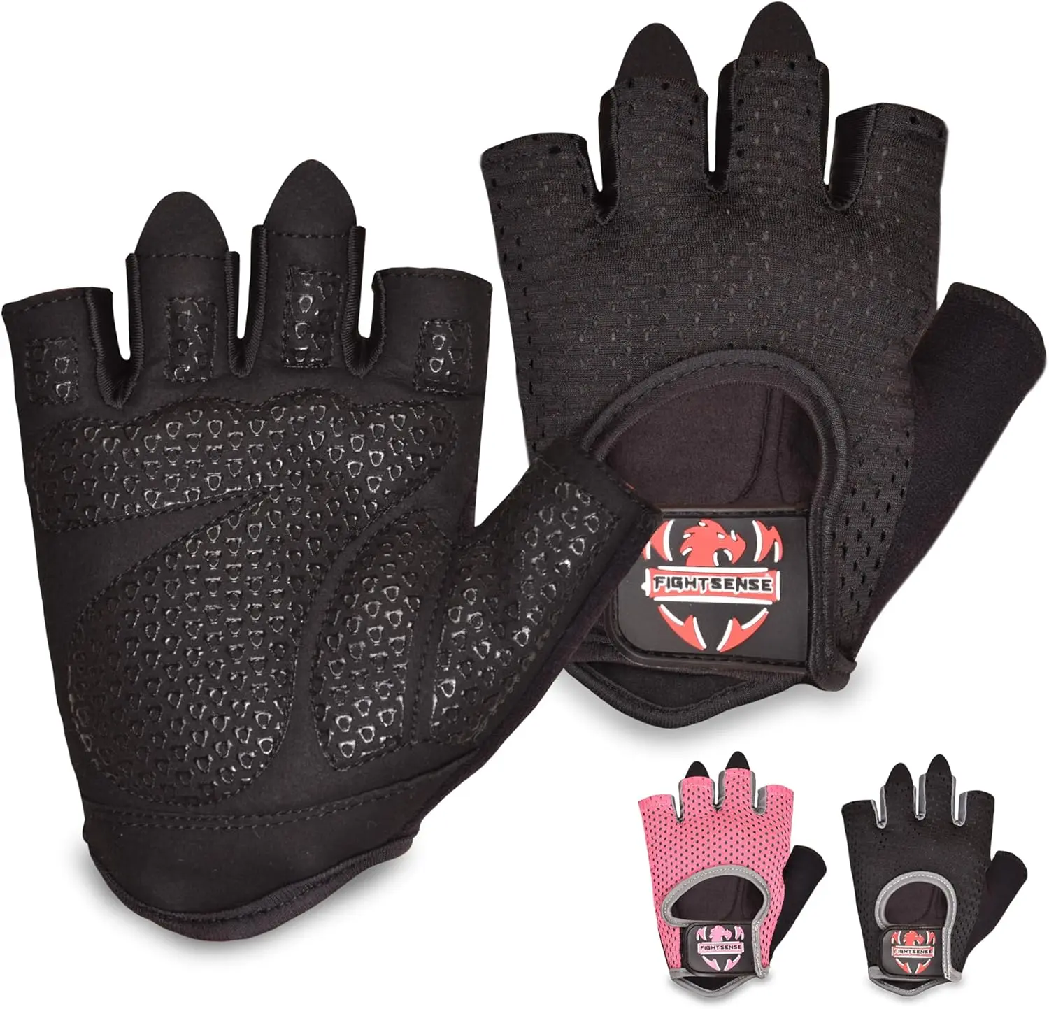 FIGHTSENSE Workout Gloves for Men & Women – Non-Slip Silicone Padded Palm, Breathable & Lightweight Gym Gloves for Weightlifting, Powerlifting, Cycling, and Rowing