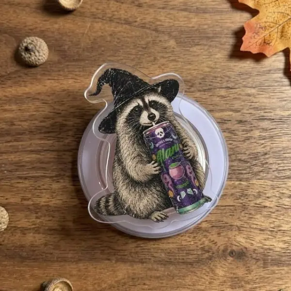 Cute Raccoon Witch MagSafe Phone Grip Halloween Magnetic Phone Holder Stand Spooky Kindle Grip Fall Gift Book Lover