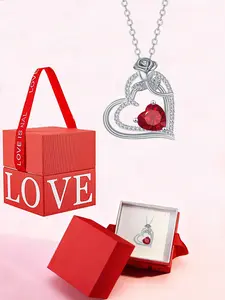 Heart Rose Pendant Necklace with Zircon Gemstone, Stainless Steel Chain, Love Gift Box Included, Ideal for Mother's Day Birthday Anniversary
