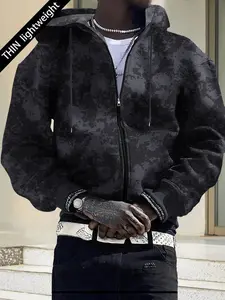Autumn and Winter Men's Full-Zip Long Sleeve Hoodie Sports Shirt with Tie-Dye Design, Drawstring Hood, and Kangaroo Pocket Suitable for Spring, Autumn, and Winter Street Fashion, Jogging Workouts, Travel, Vacation, Outdoor Commuting, Camping Wear, Men's C