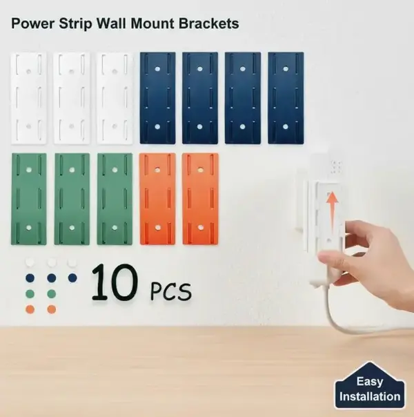 10 Pack Premium Adhesive Socket Mounts - Home Organiser Cabinet Power Strip Holder with Self-Adhesive Desktop Installation & Cable Management for Office Use