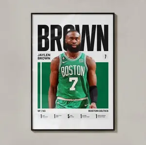 [Unframe] Jaylen Brown Boston Basketball Poster, Professional Athlete Wall Art, Boston Basketball Decor, Boston Basketball Portrait, Professional Basketball Artwork Illustration