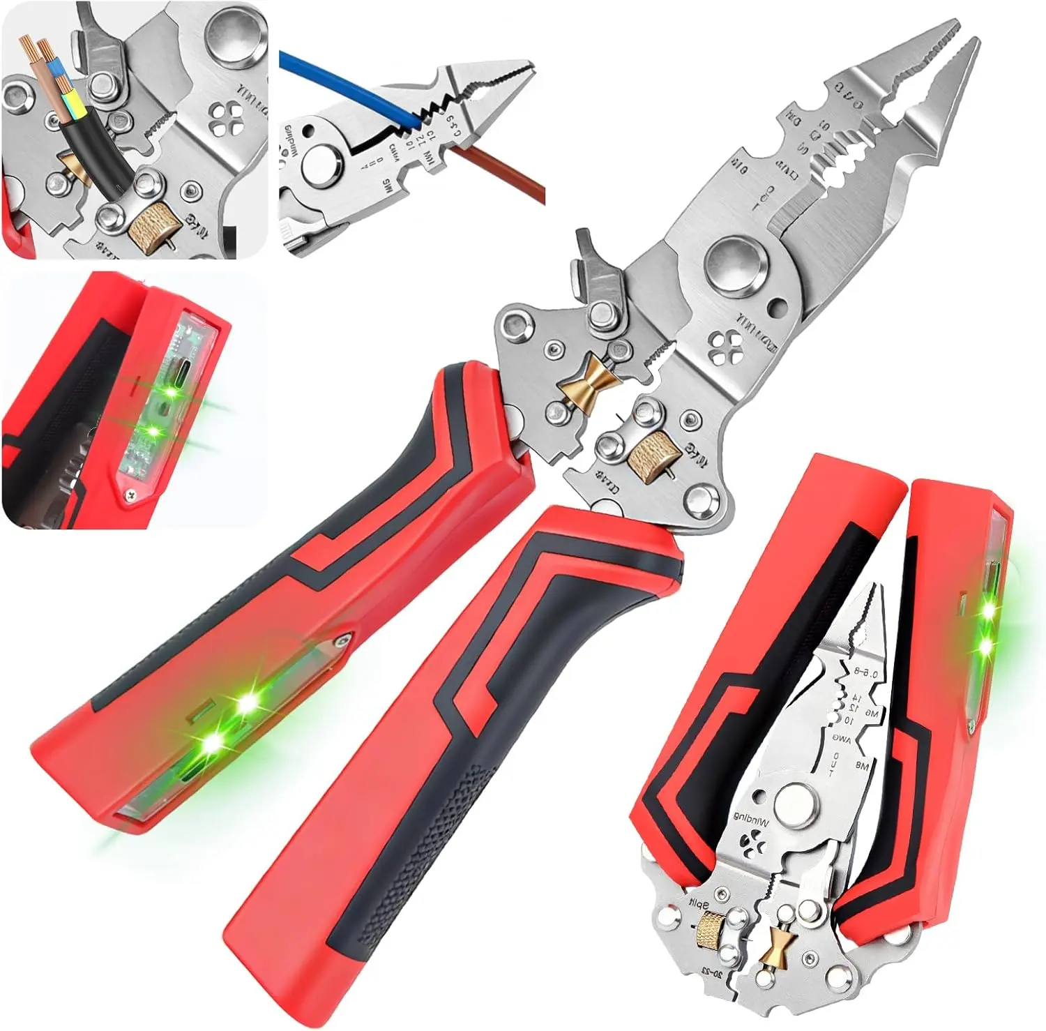 16-in-1 Heavy-Duty Multi-Functional Electrician Pliers - Foldable Mechanism, Metal Construction, Ergonomic Handle, Safety Lock, Wire Stripper, Crimper, Cable Cutter, Voltage Tester - Suitable for Wiring Tasks, Electrical Maintenance