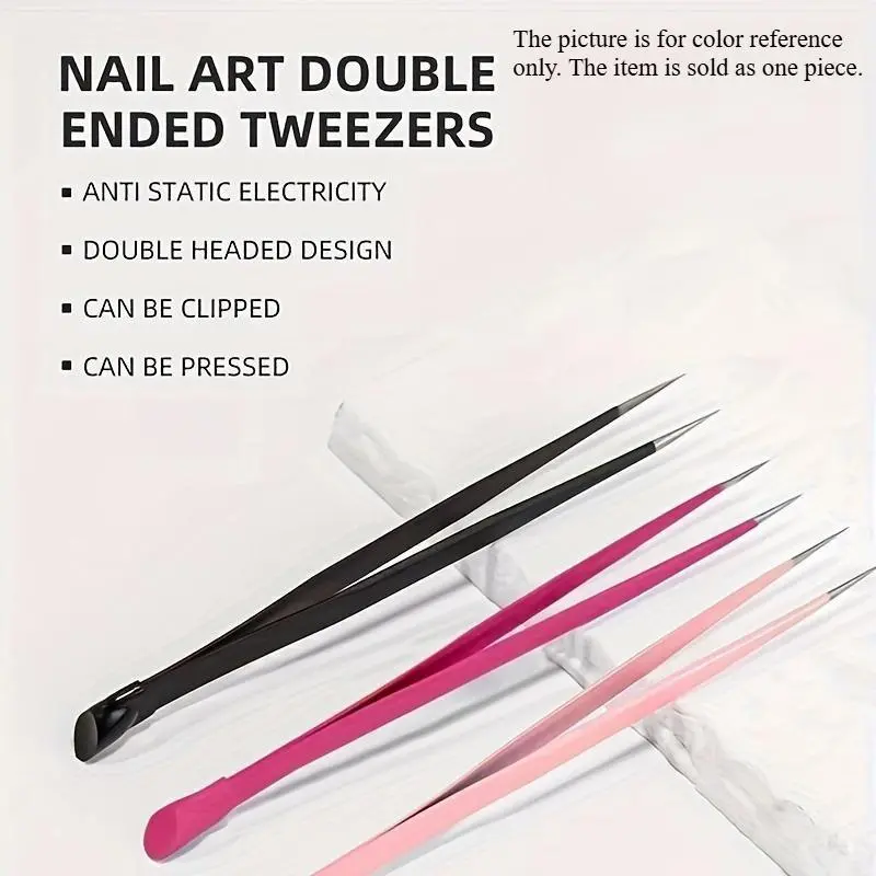 Dual-Ended Nail Art Tweezers with Silicone Press - Precision Rhinestone Applicator & Manicure Tool, Odorless