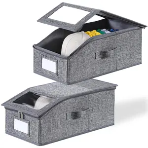 1/2 Pack Hat Organizer for Baseball Cap Stackable Hat Storage with Clear Window Breathable Fabric Hat Box for Closet