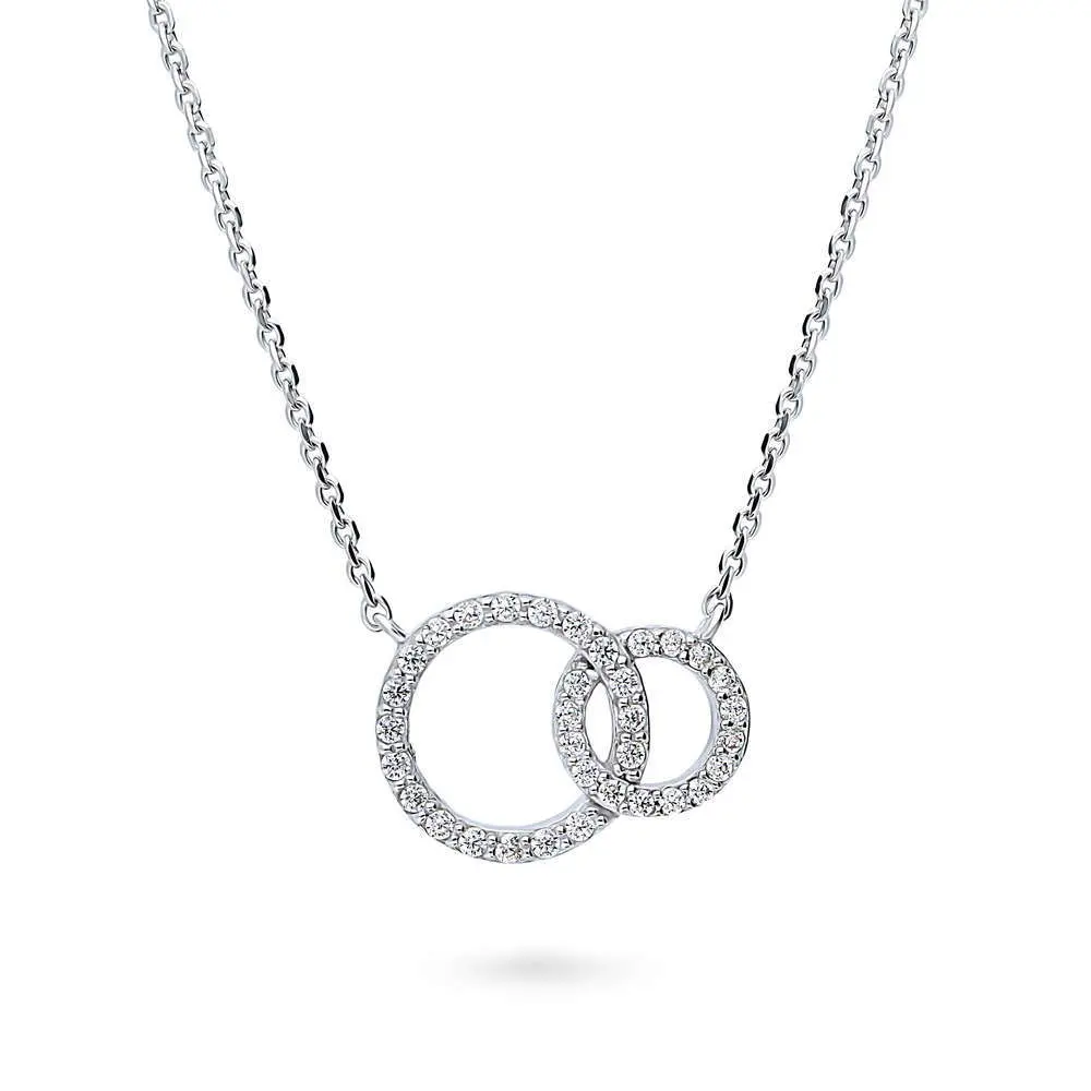 BERRICLE Sterling Silver Open Circle Interlocking Pendant Necklace for Women, Cubic Zirconia CZ 16 inch