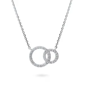 Open Circle Interlocking CZ Necklace in Sterling Silver