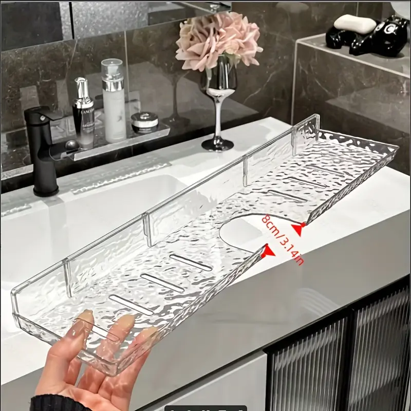1pc Transparent Acrylic Wall Mounted Shelf No Drilling Installation Space Saving for Kitchen Bathroom Living Room Storage Organizer with Hooks for Utensils Books Plants