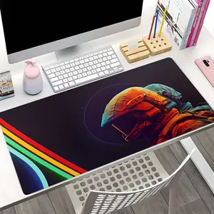 Retro Sci-Fi Astronaut XXL Gaming Mouse Pad, Rainbow Neon Extended Desk Mat, Non-Slip Rubber Base, Large Office Gaming Mouse Pad, Space Aesthetic Desk Decor Gift