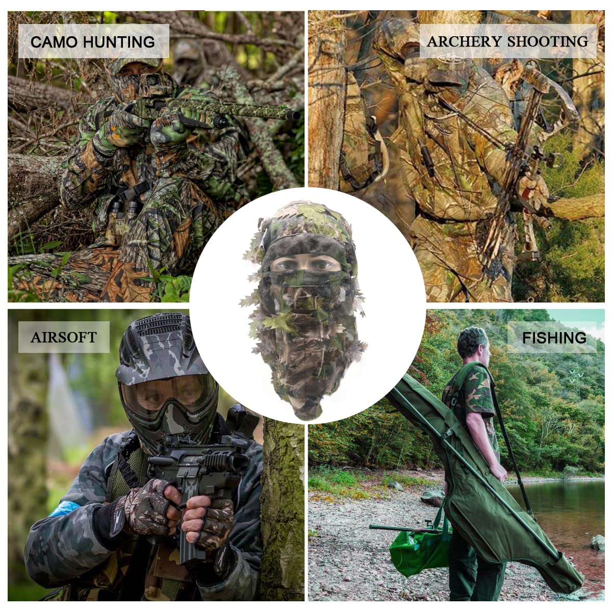 Ghillie Camo Leafy Face Mask 3D Full  Coverage Hunting Headwear for Turkey & Deer Hunters& Outdoor Gear
