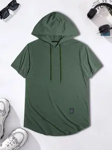 Men's Solid Drawstring Hooded Tee, Casual Regular Fit Short Sleeve T-Shirt for Summer, Menswear for Daily Wear