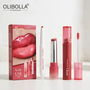 OLIBOLLA Volume Lip Sculpt Trio Plumping Lip Gloss Set with Precision Lip Liner and Moisturizing Soft Lipstick 3 Piece Lip Combo for Full Juicy Lips