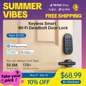 [Summervibes] TP-Link & Tapo DL100 Wi-Fi Deadbolt Door Lock – Keyless Tactile Buttons, Customized Access with in-App Monitoring, Auto-Lock, IP54 Weatherproof, BHMA Grade 3, Compatible with Standard Door Sizes