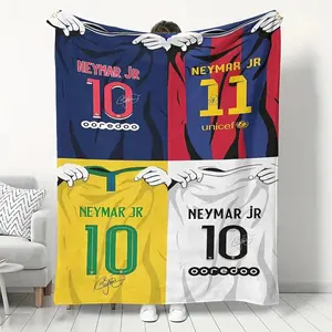 Neymar Jr. Soccer Jersey Collage Printed Flannel Indoor Sofa Couch Throw Blanket