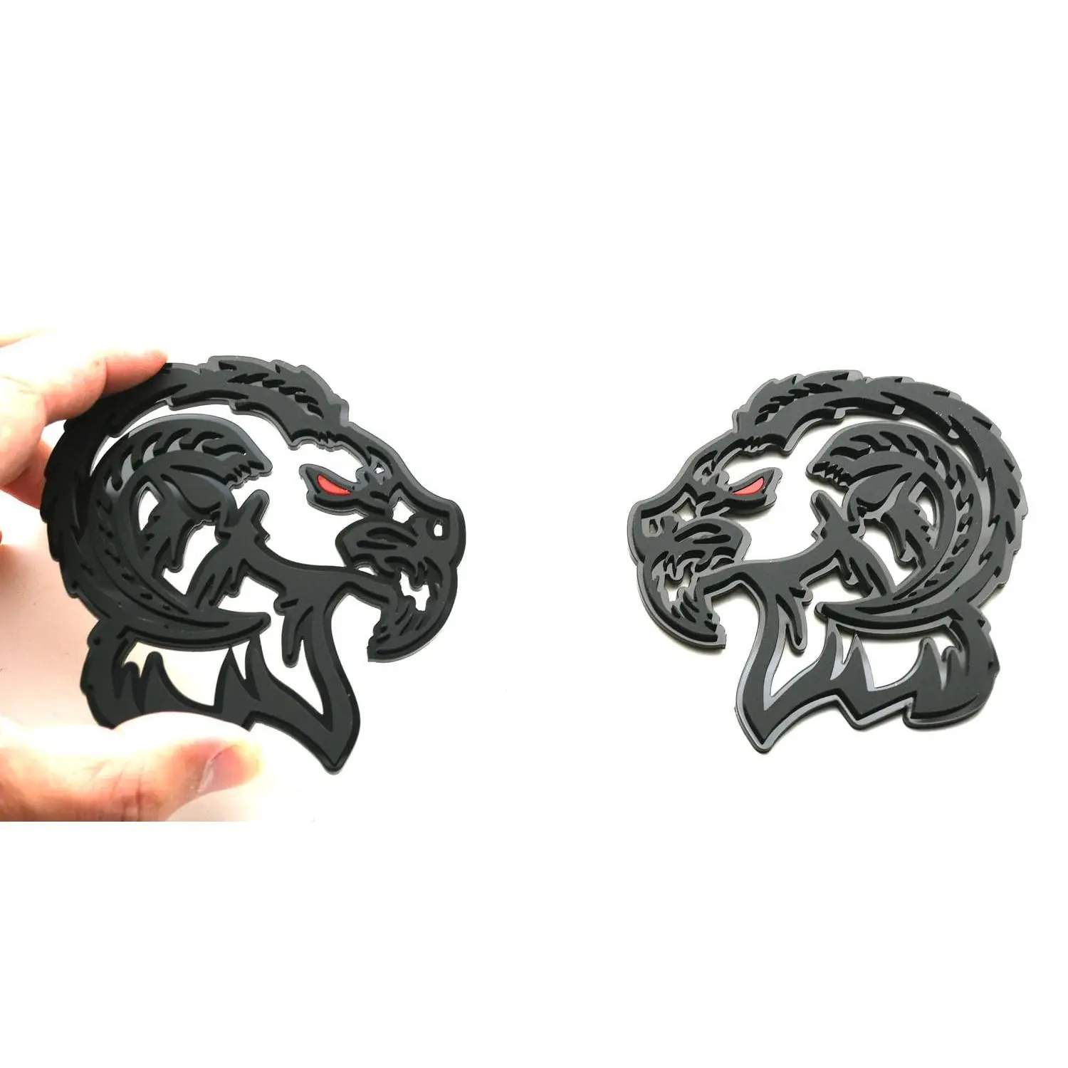 Pack of 2 3D Effect Custom Angry Goat Head Emblems, Left-Right Car Exterior Badges Compatible with TRX, Ram Charger, Challenger, Silverado, F150, Sierra, Hellcat (Black Red)