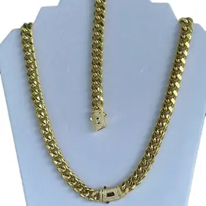 14K Gold Plated 6mm Monaco Chain Link with Box Clasp - Hypoallergenic