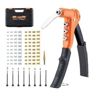 Rivet Nut Tool Kit, 9-Inch One-Handed Rivnut Tool With 8 Mandrels, Step Drill Bit, 80 Nuts, Metric And SAE Sizes M3, M4, M5, M6, 6-32, 8-32, 10-24, 1/4-20 UNC, Includes Carrying Case And Comprehensive Guide For Quick Installation