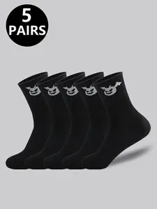 5/10/12 Double Men's and Women's Cartoon Socks, Round Middle Tube Fashionable Funny Cute Expression Pattern Socks, Casual Breathable Fabric Socks, Four Seasons Socks
