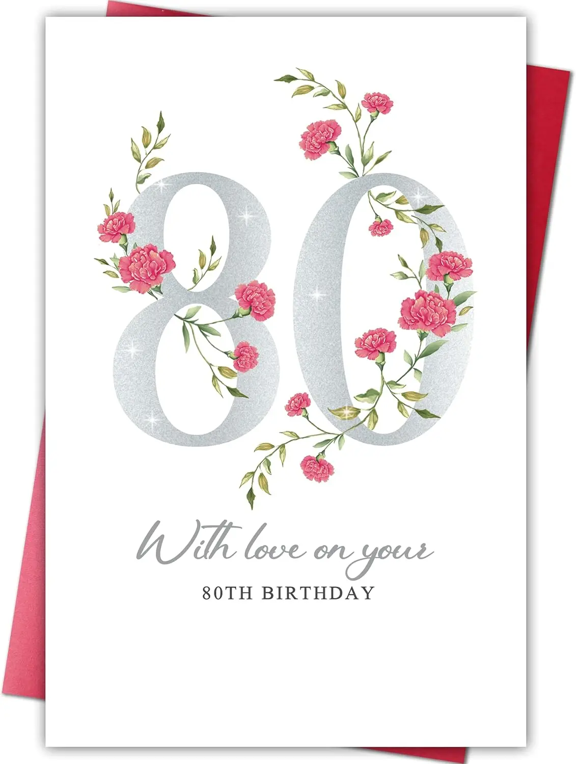 80th Birthday Card for Men Women, Elegant Happy Eightieth Greeting Card with Love, Thoughtful Milestone Birthday Gift for Mom Dad Grandma Grandpa Friend