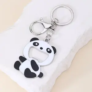 1pcs Car key decoration Cute Panda Keychain Bottle Opener, 2-in-1 Metal Beer Opener Keyring, Portable Beverage Opener with Lobster Clasp, Funny Panda Themed Gift for Beer Lovers & Panda Fans