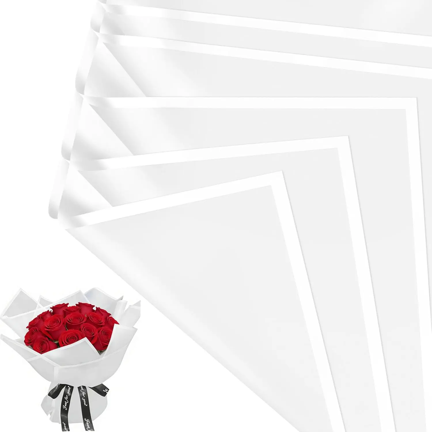 Jutieuo 20 Sheets White Wrapping Paper, Waterproof Translucent Korean Floral Paper for Flower Bouquet Wraps Gift Packaging Florist Supplies (22.8 x 22.8 inch)