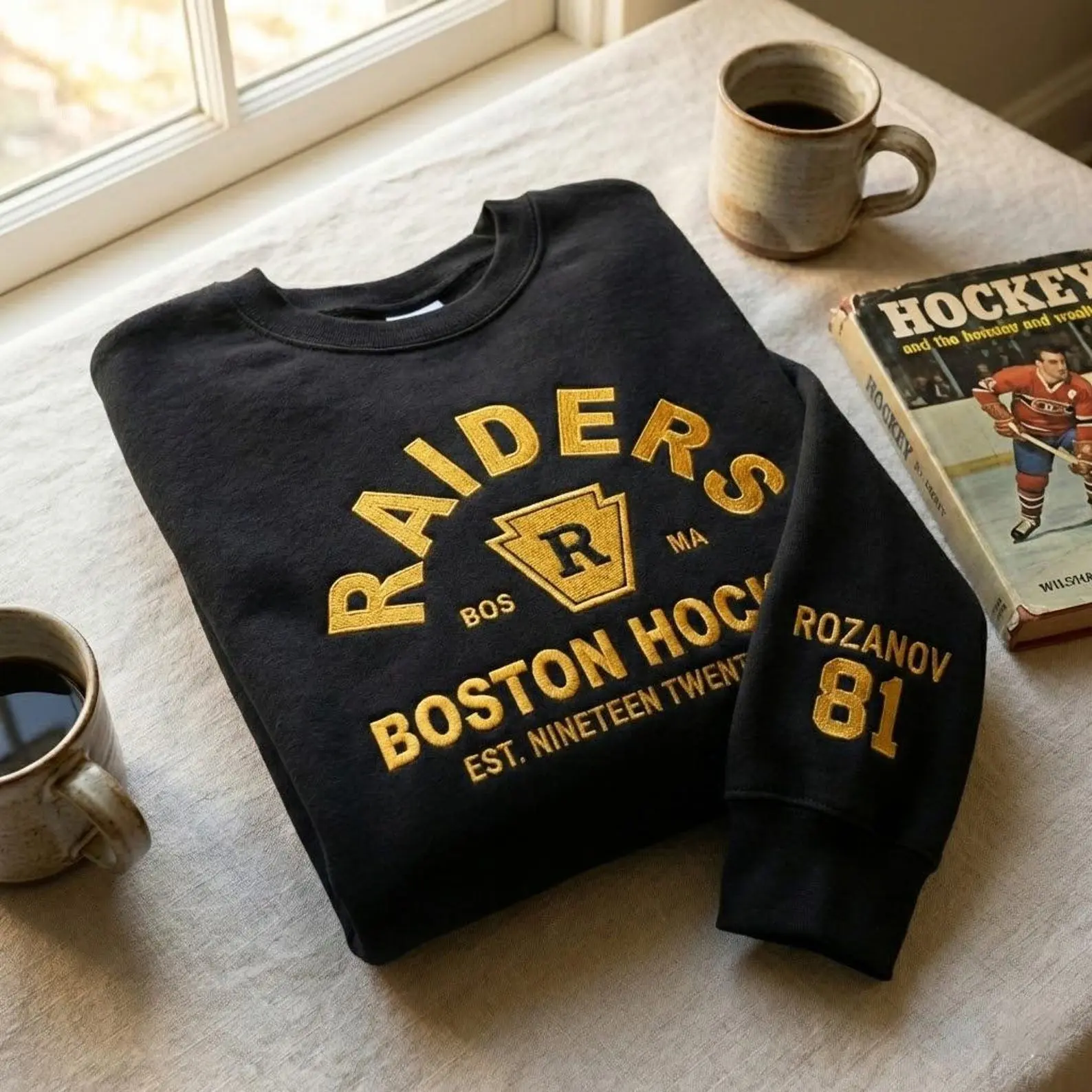 Embroidered Rozanov 81-Boston Raiders Sweatshirt, Hudson Williams Connor Storrie Shirt, Heated Rivalry, Ilya Rozanov Shane Hollander Shirt