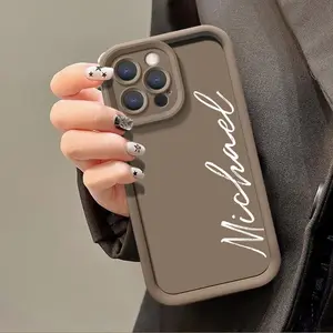 Personalized Smartphone Casing, Stylish Solid Color Soft Luxury Customized Name Handwrite Cellphone Case Cover, Compatible with iPhone 16/15/14/13/12/11 Pro Max Plus, Handheld Phone Accessories