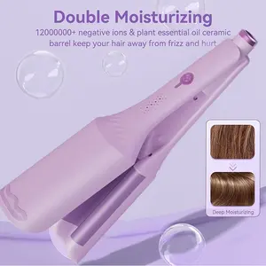 Glory Curler 32MM French Wave Curling Iron with 30W Power 2 Barrels Adjustable Temperature Fast Heating 30 Seconds Auto-Off Safety Lock for All Hair Types French Pink Silicone Thermal Brush and Curler Wand