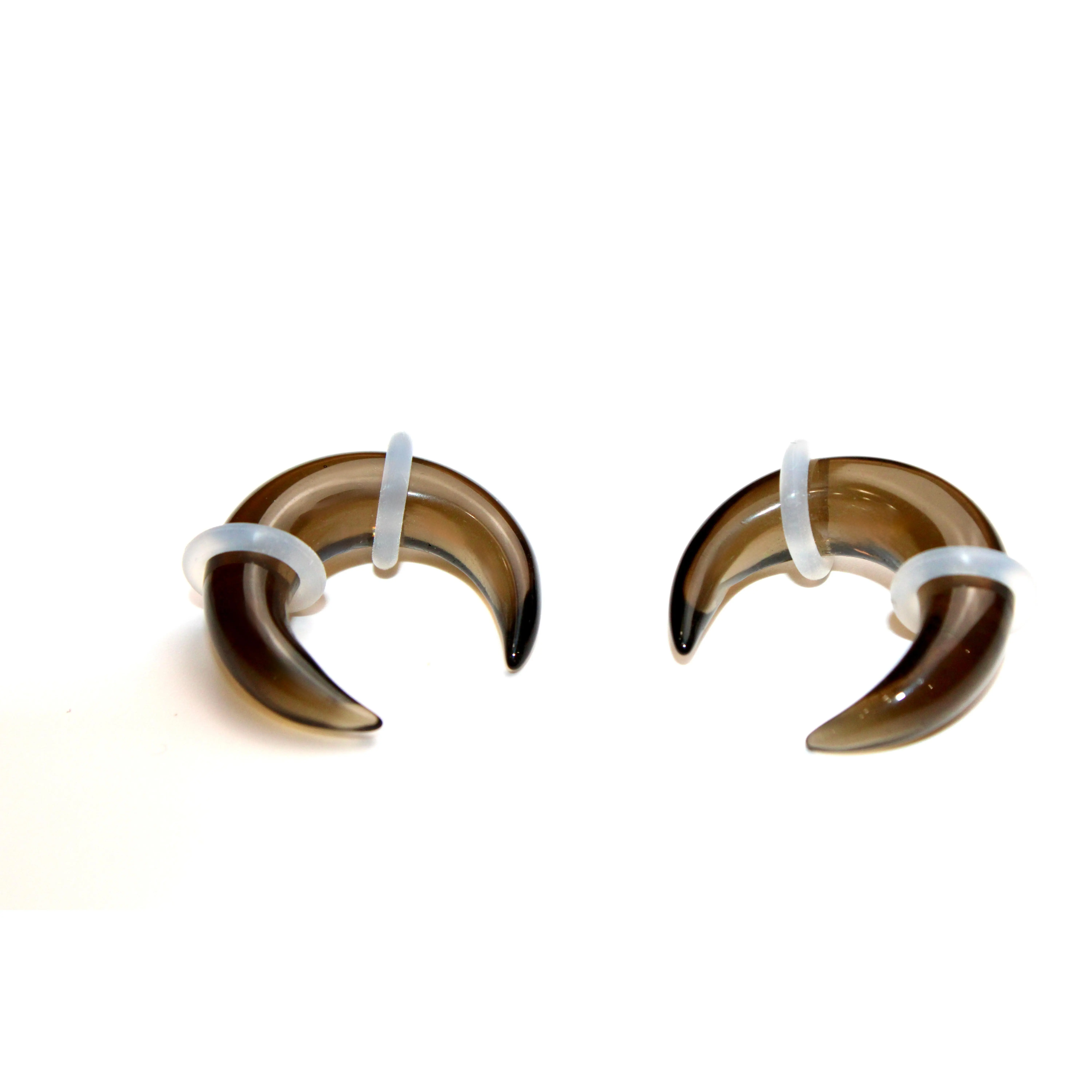 Classic Smoky Brown Glass Septum Pincher - Lightweight Body Jewelry for Stretched Ears with a Smooth Finish, Multiple Gauges Available