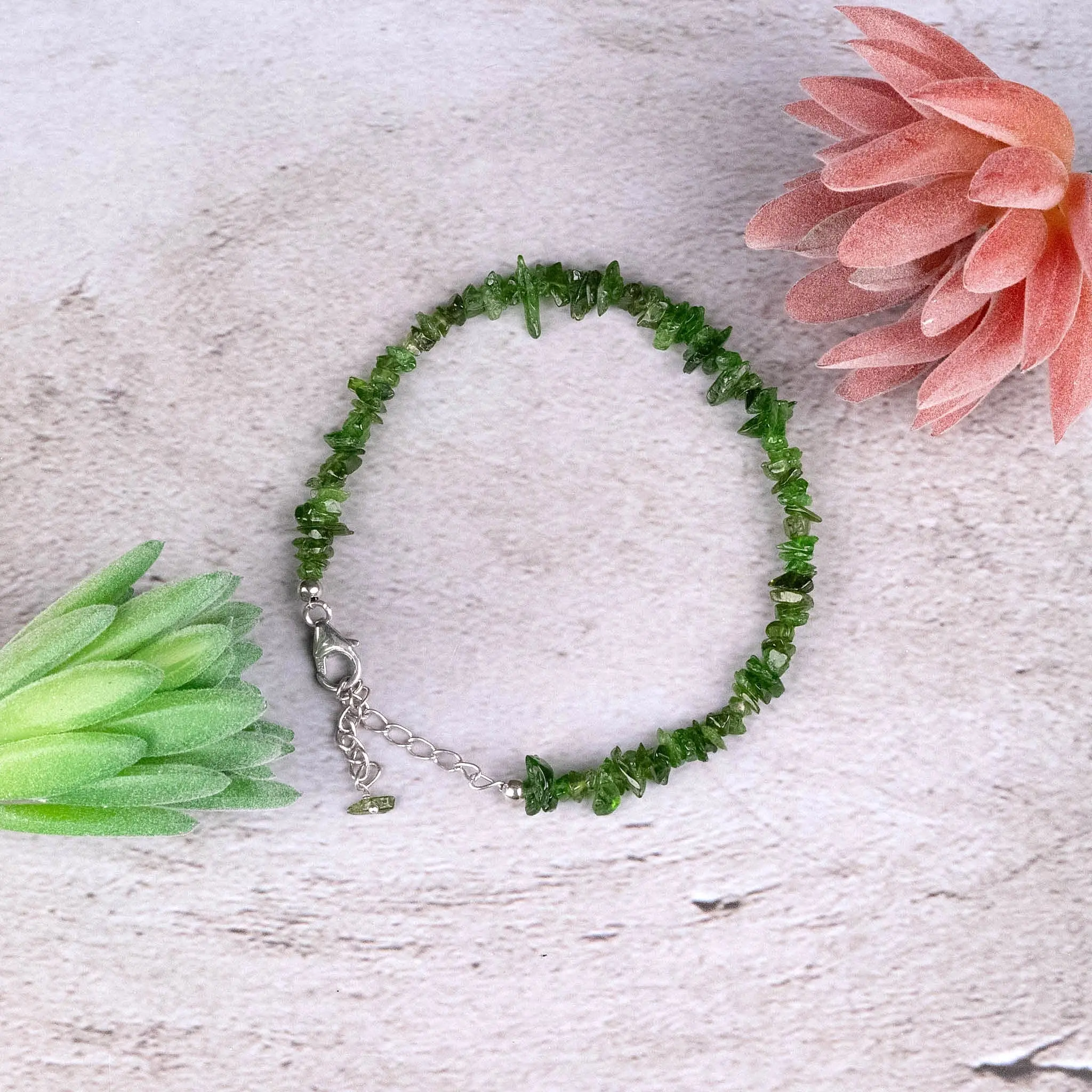 Chrome Diopside Chip Bracelet .925 Adjustable