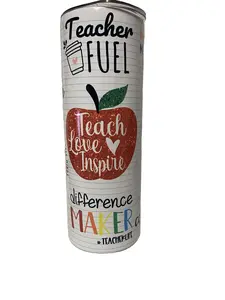 Teacher Fuel 20oz Stainless Steel Tumbler with Non-Slip Rubber and Metal Straw