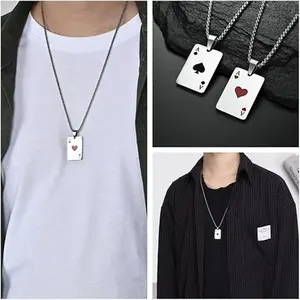 Necklace for Men Ace of Spades Pendant Necklace,Poker Card Charm Hip Hop Jewelry
