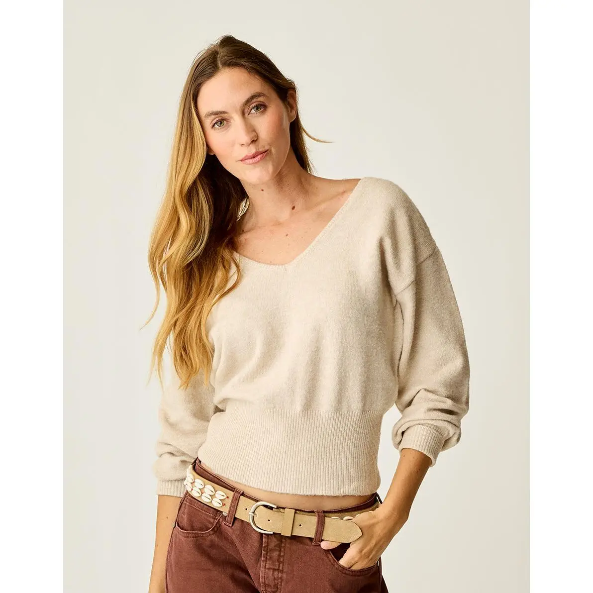 Ruth Reversible Fuzzy Sweater: Oatmeal Heather