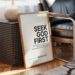 Christian Bible Verse Poster, Matthew 6:33 Framed Art Print, Modern Wall Decor for Home & Office, Spiritual Decoration