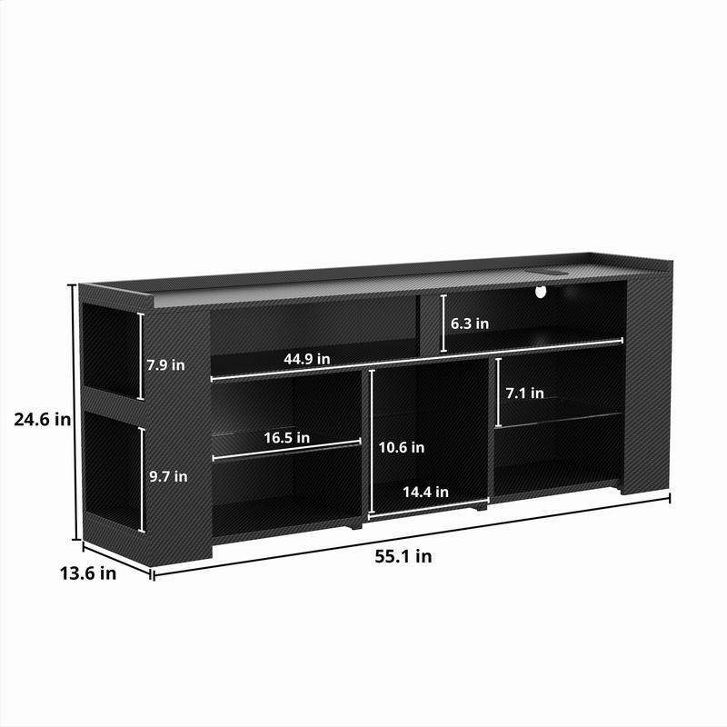 IRONCK Entertainment Center with Storage, Tall TV Stand W/Power Outlet, LED Gaming TV Cabinet for PS5, Black TV Stand with Carbon Fiber