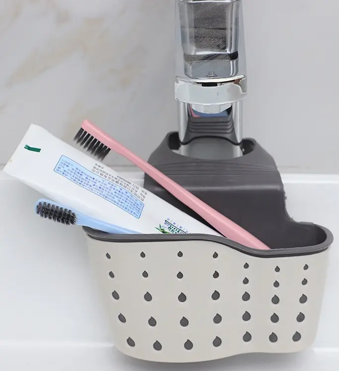 Adjustable Faucet Hanging Organizer – Sink Drain Basket Holder for Sponge, Soap & Kitchen Accessories, Bathroom Storage, 1PC